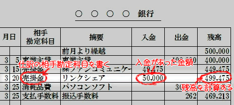 預金出納帳の書き方 記入例